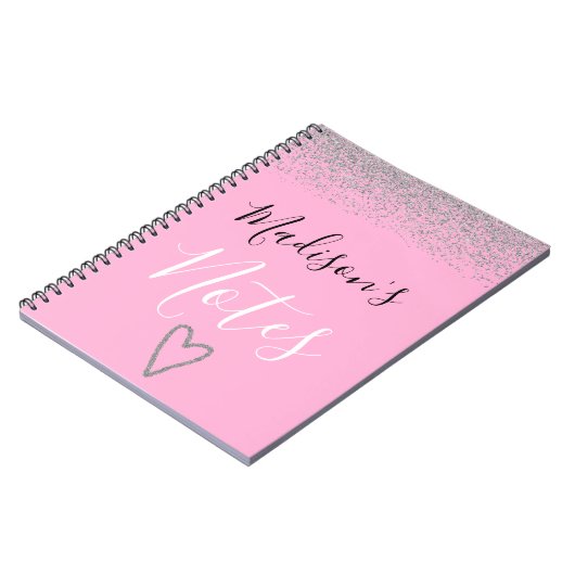 Girly Pink & Silver Glitter Sparkles Heart Notes Notitieboek (Linkerzijde)