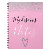 Girly Pink & Silver Glitter Sparkles Heart Notes Notitieboek (Voorkant)