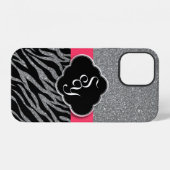 Girly Pink Silver Glitter Zebra Pattern Initialen iPhone Hoesje (Achterkant horizontaal)