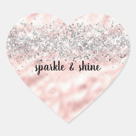 Girly Pink Silver Glitzy Glitter Sparkle Confetti Hart Sticker (Voorkant)