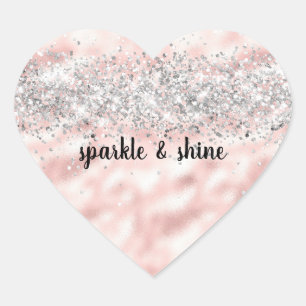 Girly Pink Silver Glitzy Glitter Sparkle Confetti Hart Sticker