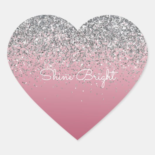 Girly Pink Silver Sparkle Glitter Hart Sticker (Voorkant)