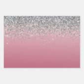 Girly Pink Silver Sparkle Glitter Inpakpapier Vel (Voorkant)