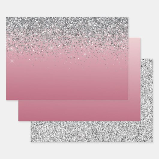 Girly Pink Silver Sparkle Glitter Inpakpapier Vel (Set)