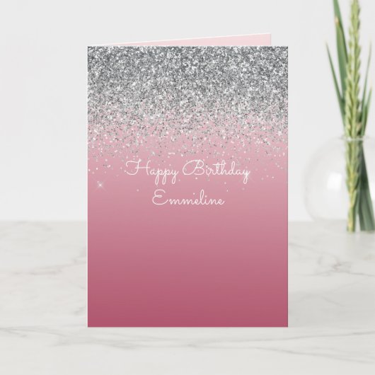 Girly Pink Silver Sparkle Glitter Kaart (Voorkant)