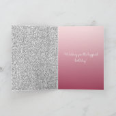 Girly Pink Silver Sparkle Glitter Kaart (Binnen)