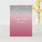 Girly Pink Silver Sparkle Glitter Kaart (Gele Bloem)