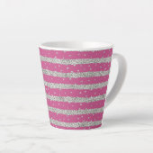Girly Pink Silver Sparkly Confetti Stripes Latte Mok (Rechterhoek)