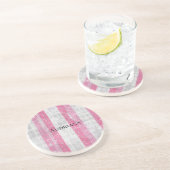 Girly Pink Silver Stripes Sparkle Christmas Zandsteen Onderzetter (Zijkant)