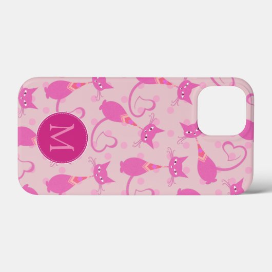 Girly Pink Sleek Cat Pattern Monogram Case-Mate iPhone Case (Achterkant (horizontaal))
