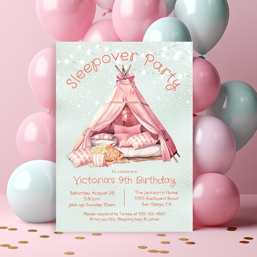 Girly Pink Sleepover Glamping Tent Verjaardag Kaart