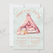 Girly Pink Sleepover Glamping Tent Verjaardag Kaart (Voorkant)