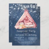 Girly Pink Sleepover Glamping Tent Verjaardag Kaart (Voorkant / Achterkant)