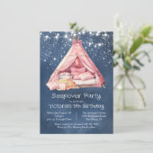 Girly Pink Sleepover Glamping Tent Verjaardag Kaart (Staand voorkant)