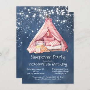Girly Pink Sleepover Glamping Tent Verjaardag Kaart