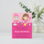 Girly Pink Spa Birthday Party Uitnodiging (Staand voorkant)