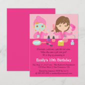 Girly Pink Spa Birthday Party Uitnodiging (Voorkant / Achterkant)