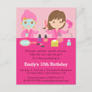 Girly Pink Spa Birthday Party Uitnodiging
