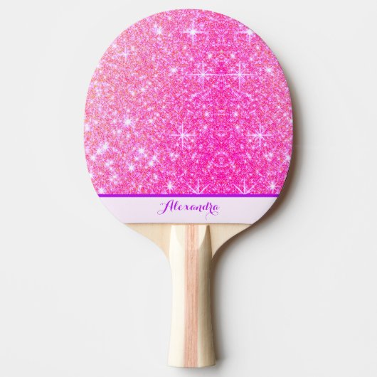 Girly Pink Sparkle gepersonaliseerd Tafeltennisbatje (Voorkant)