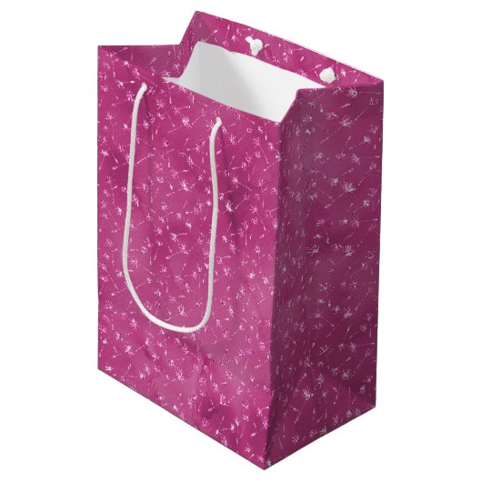 Girly Pink Sparkle Glitter Bloemen Medium Cadeauzakje (Voorkant Gekanteld)