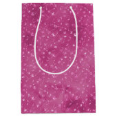 Girly Pink Sparkle Glitter Bloemen Medium Cadeauzakje (Voorkant)