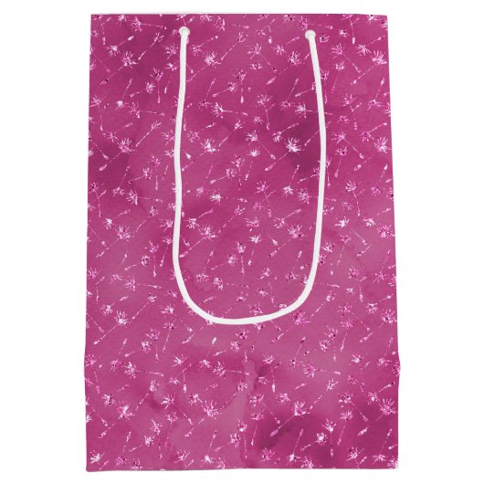 Girly Pink Sparkle Glitter Bloemen Medium Cadeauzakje (Achterkant)
