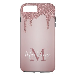 Girly Pink Sparkle Glitter Driemonogram iPhone 8/7 Plus Hoesje