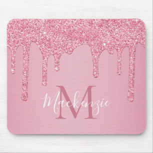 Girly Pink Sparkle Glitter Driemonogram Muismat