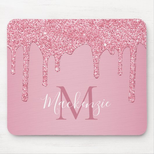 Girly Pink Sparkle Glitter Driemonogram Muismat (Voorkant)