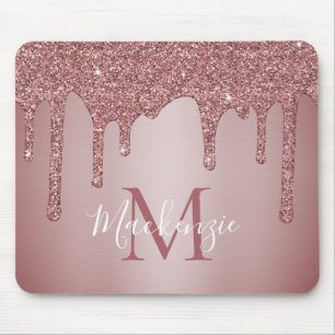 Girly Pink Sparkle Glitter Driemonogram Muismat