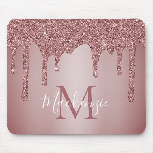 Girly Pink Sparkle Glitter Driemonogram Muismat (Voorkant)