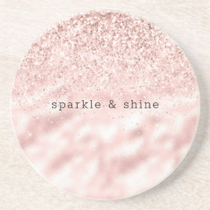 Girly Pink Sparkle Glitter gepersonaliseerd Zandsteen Onderzetter