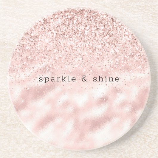 Girly Pink Sparkle Glitter gepersonaliseerd Zandsteen Onderzetter (Voorkant)