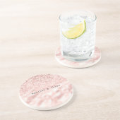 Girly Pink Sparkle Glitter gepersonaliseerd Zandsteen Onderzetter (Zijkant)