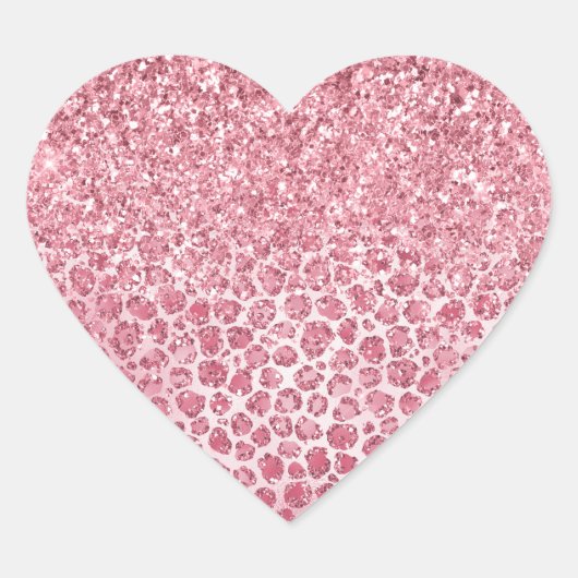 Girly Pink Sparkle Glitter Leopard Print Hart Sticker (Voorkant)