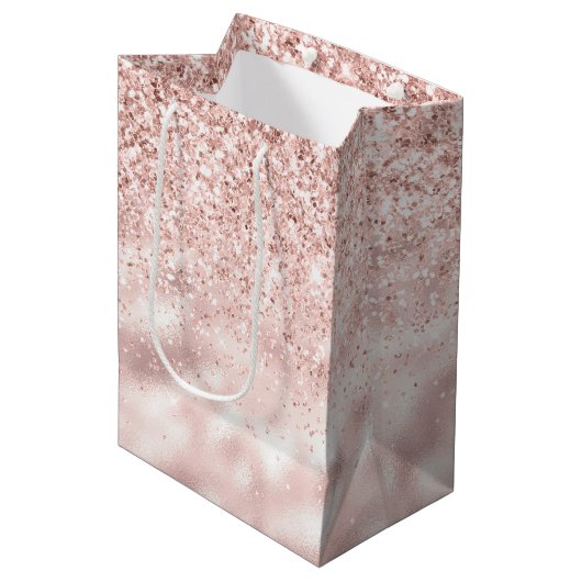 Girly Pink Sparkle Glitter Medium Cadeauzakje (Voorkant Gekanteld)