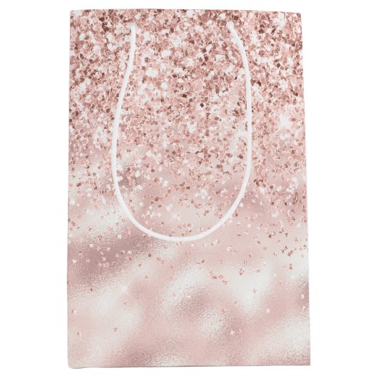 Girly Pink Sparkle Glitter Medium Cadeauzakje (Voorkant)