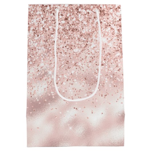 Girly Pink Sparkle Glitter Medium Cadeauzakje (Achterkant)