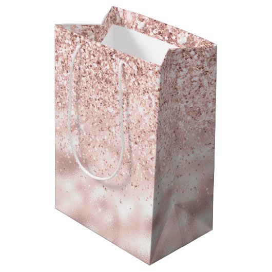 Girly Pink Sparkle Glitter Medium Cadeauzakje (Achterkant Gekanteld)