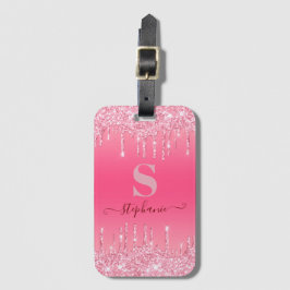 Girly Pink Sparkle Glitter Monogram Bagagelabel