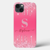 Girly Pink Sparkle Glitter Monogram Case-Mate iPhone Case (Achterkant)