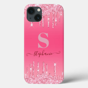 Girly Pink Sparkle Glitter Monogram Case-Mate iPhone Case