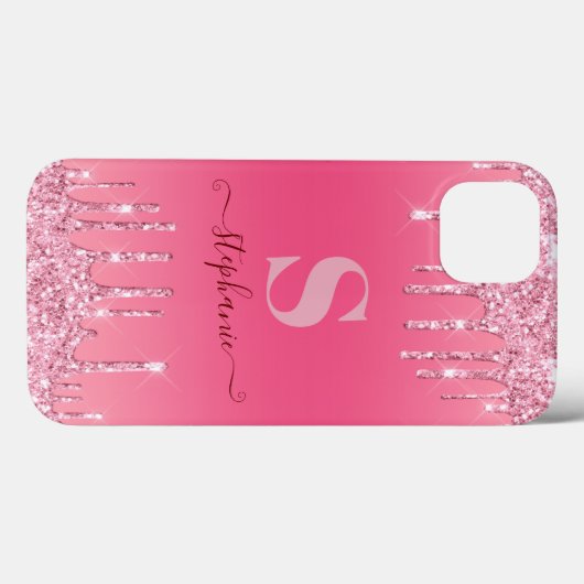 Girly Pink Sparkle Glitter Monogram Case-Mate iPhone Case (Achterkant (horizontaal))