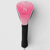 Girly Pink Sparkle Glitter Monogram Golfheadcover (Voorkant)