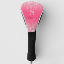Girly Pink Sparkle Glitter Monogram Golfheadcover