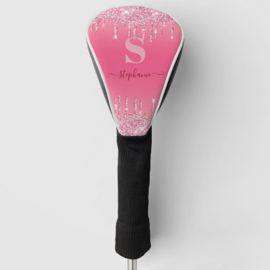 Girly Pink Sparkle Glitter Monogram Golfheadcover (Voorkant)