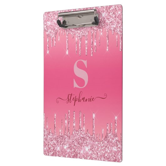 Girly Pink Sparkle Glitter Monogram Klembord (Links)