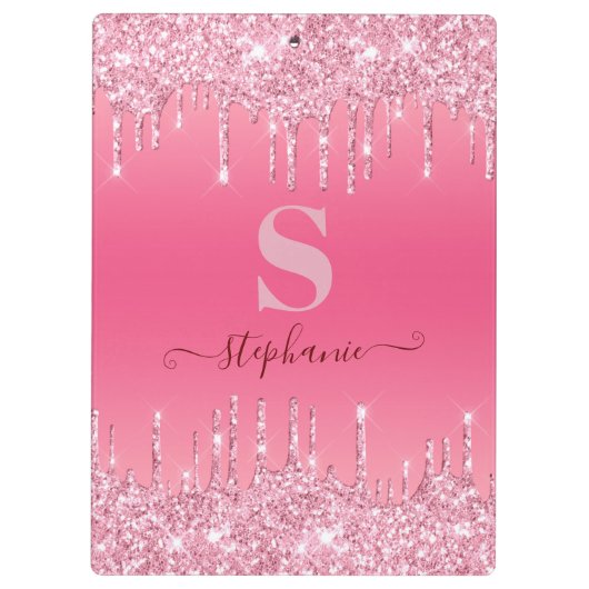 Girly Pink Sparkle Glitter Monogram Klembord (Achterkant)
