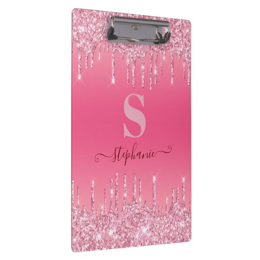 Girly Pink Sparkle Glitter Monogram Klembord (Rechts)