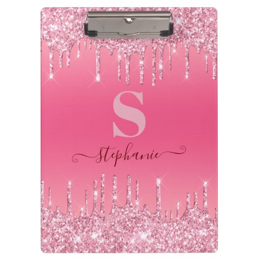 Girly Pink Sparkle Glitter Monogram Klembord (Voorkant)